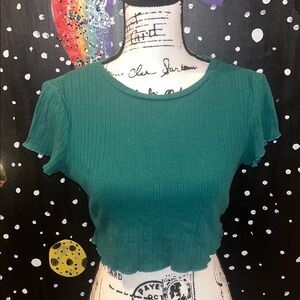 SHEIN Green Ribbed and Ruffled Crop Top